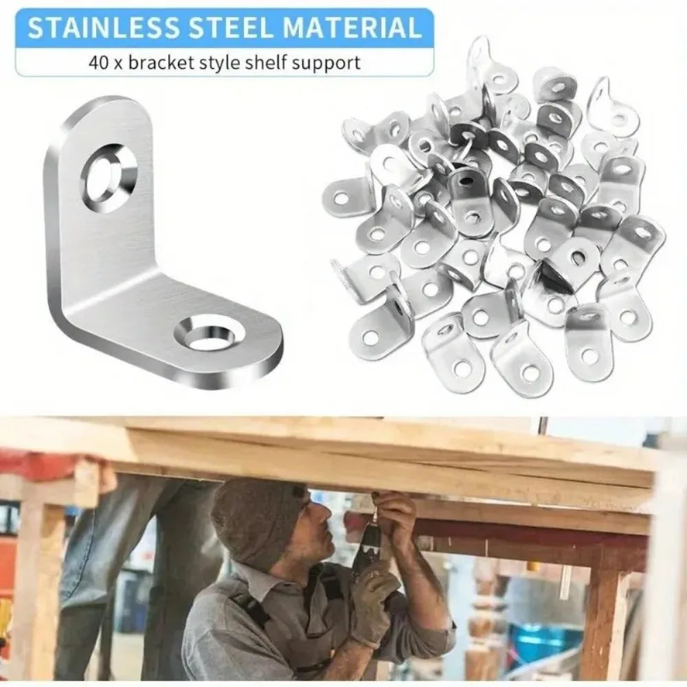 100-10PCS Stainless Steel L-shaped Corner Bracket 90 Degree Furniture Layer Board Fixed Connection Angle Bracket with Screws Qme