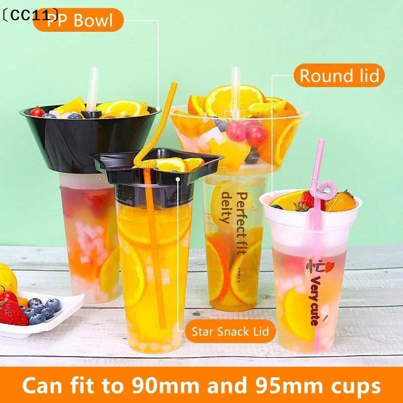 10 Disposable Plastic Cup Drink Snack Bowl Bubble Milk Tea Fruit Qme