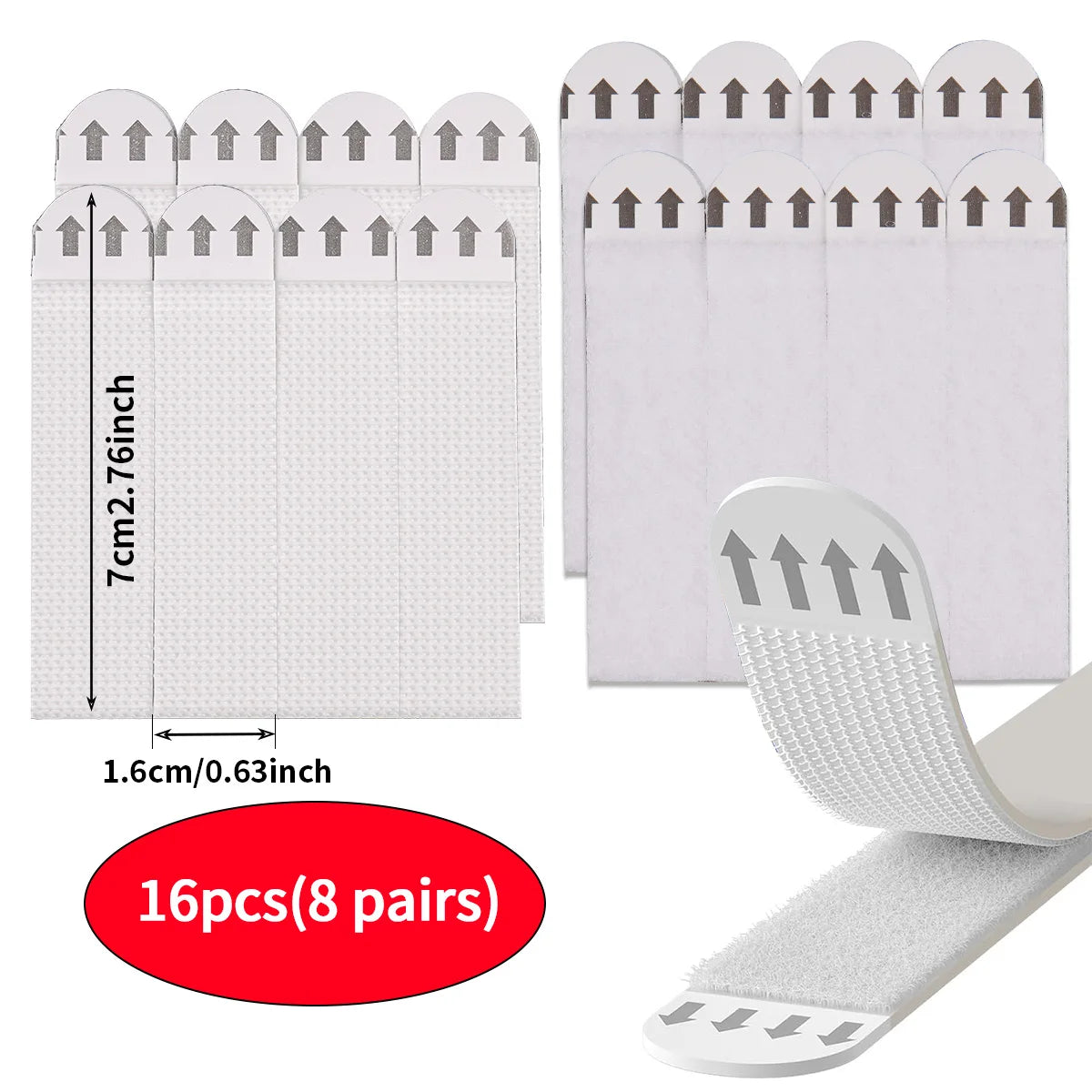 Double-Sided Adhesive Strip Wall Hanging Tool-Free Removable Non-Destructive Wall Hooks Sticky Mounts for Home Office Qme 16pcs(8 pairs)
