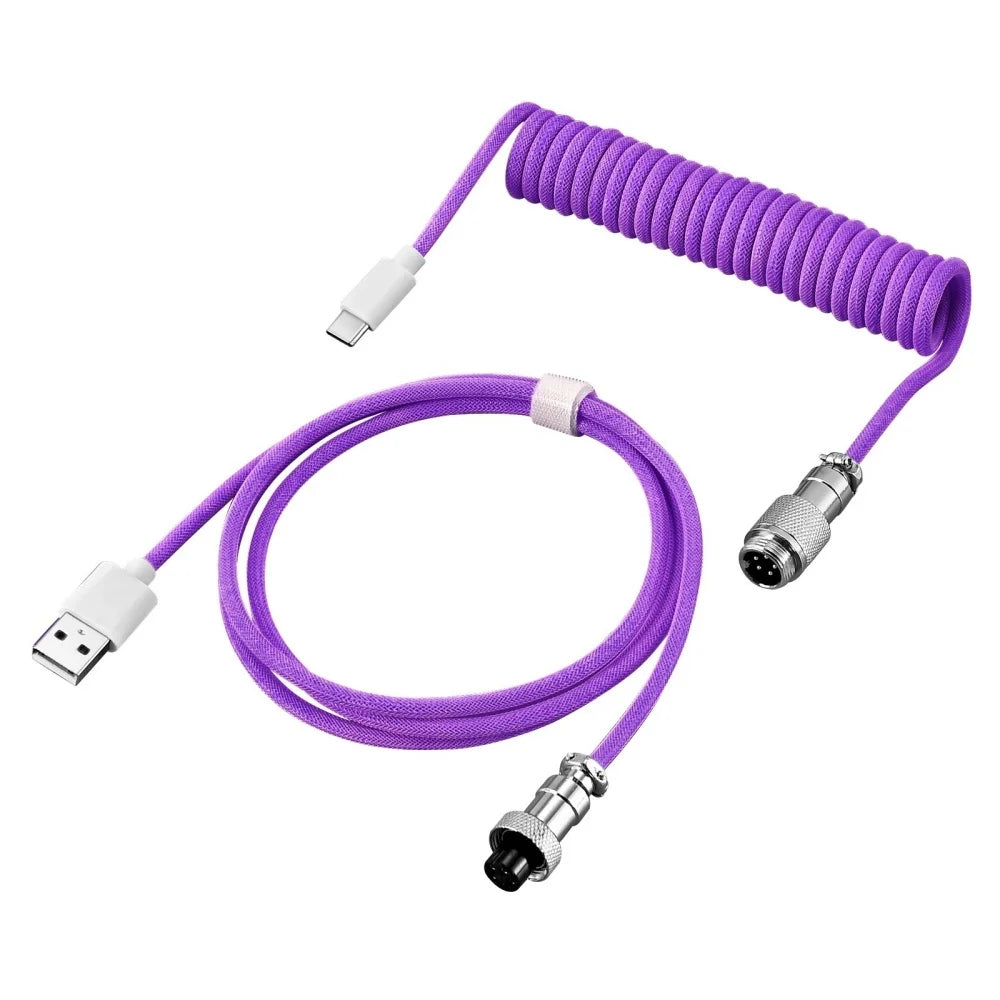 USB Type C Mechanical Keyboard Coiled Cable Hardware Linker USB Mechanical Keyboard Spring Cable Spiral Gaming Usb Keyboard Cord Qme PURPLE