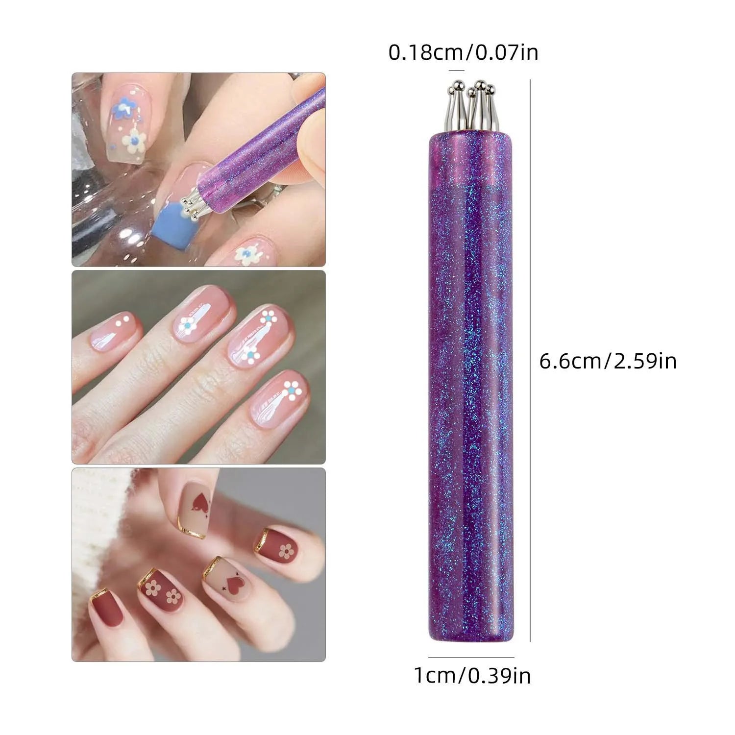 One-Stroke Flower Nail Pen, 1.8mm Tip for Perfect 5-Petal Design, Easy DIY Dotting Tool for Nail Art, 4 Colors Quick Nail Tools Qme purple