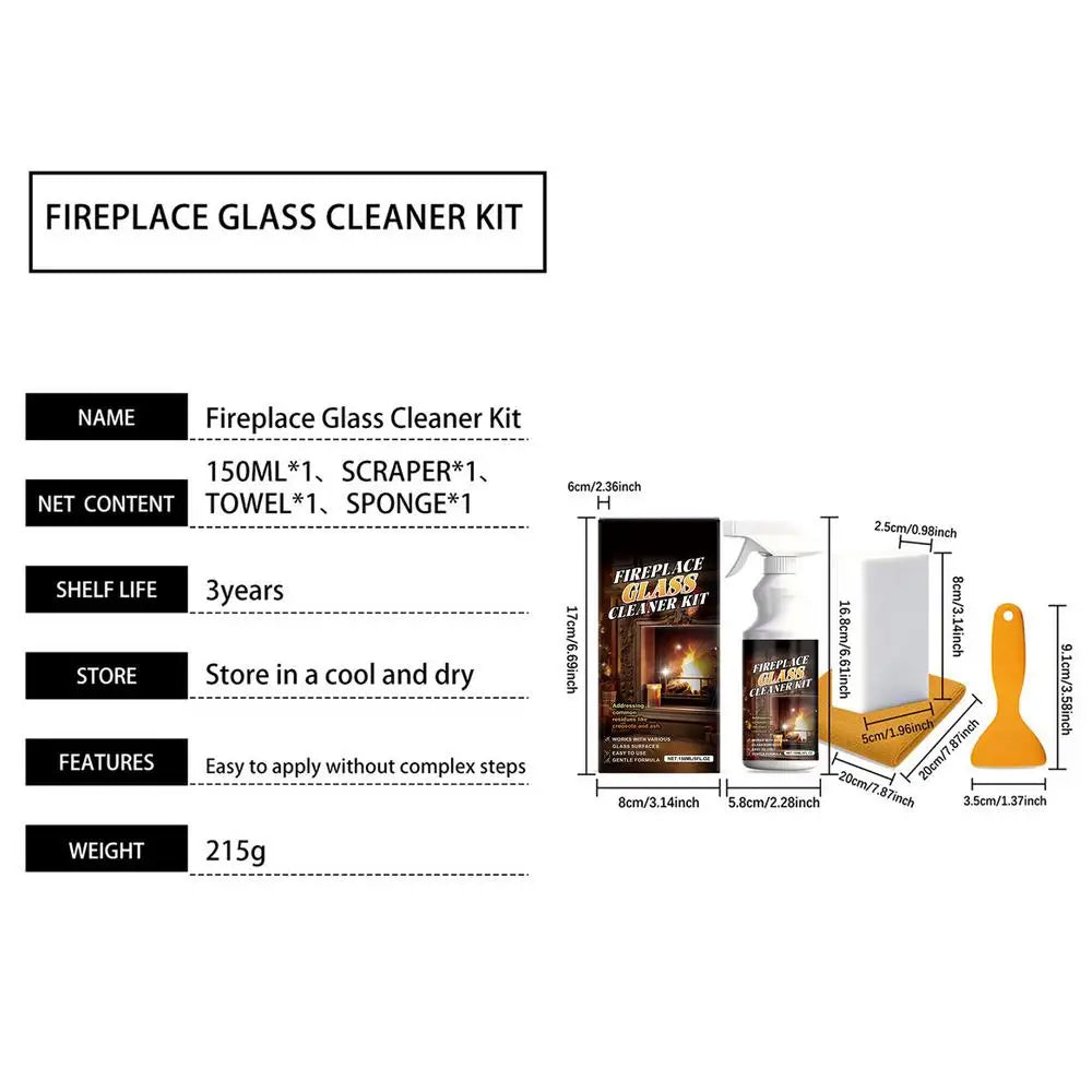 Fireplace Glass Cleaner Heavy-Duty Cleaning Agent 150ml Fireplace Glass Hearth Cleaner for Steel Grates Screen Brick Tile Marble Qme set