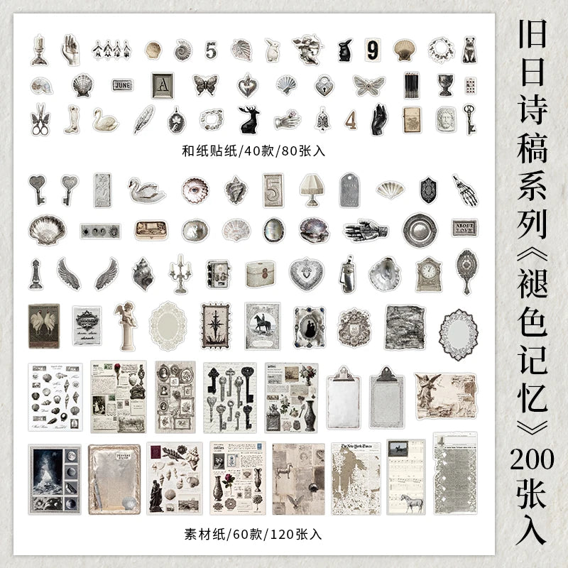 TIANZI Vintage Painting Accessories Stickers Pack Tie Bag Material for Comic Exhibitions DIY Decorations Background Art Supplies Qme C