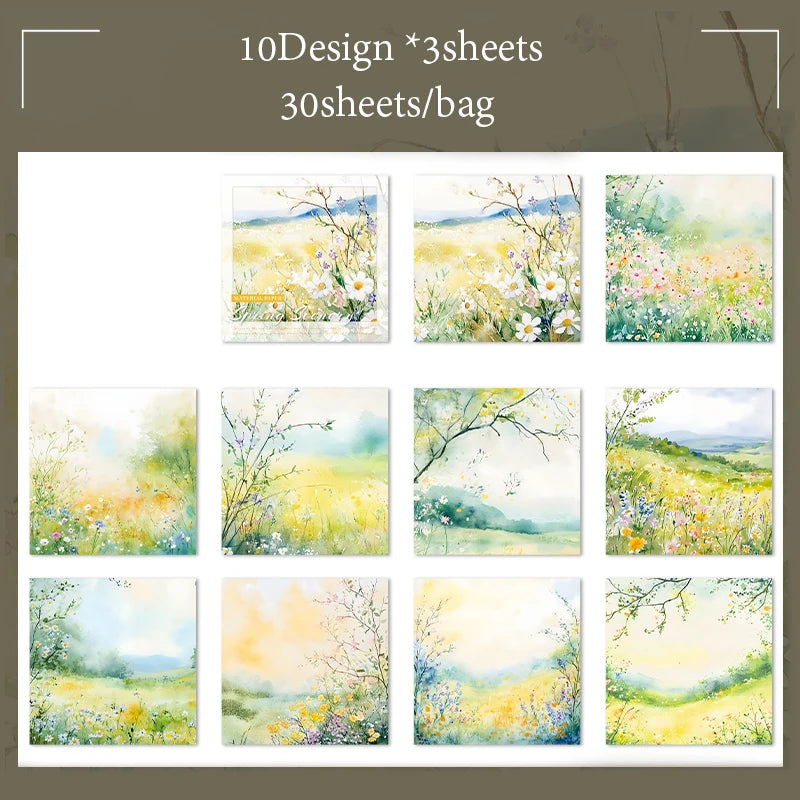 Material Paper 30 sheets/bag Spring Watercolour Landscape Handbook Stationery DIY Handmade & Scrapbook Journal Decoration Qme 3