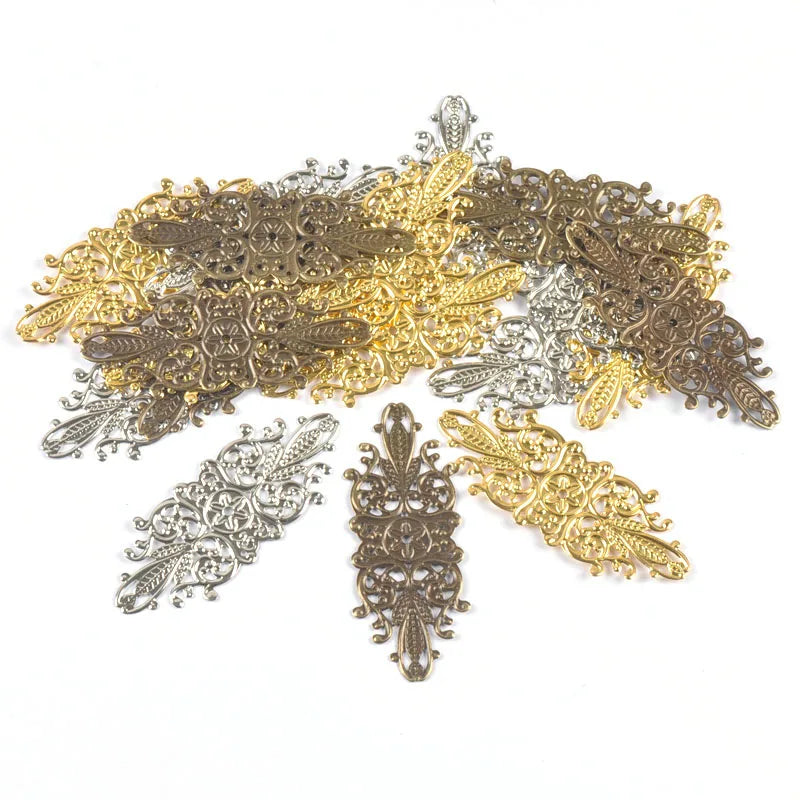 10Pcs Antique Bronze/Gold/Silver Flower Filigree Wraps Connectors For Making Jewelry Findings Metal Crafts DIY Home Decor yk0905 Qme
