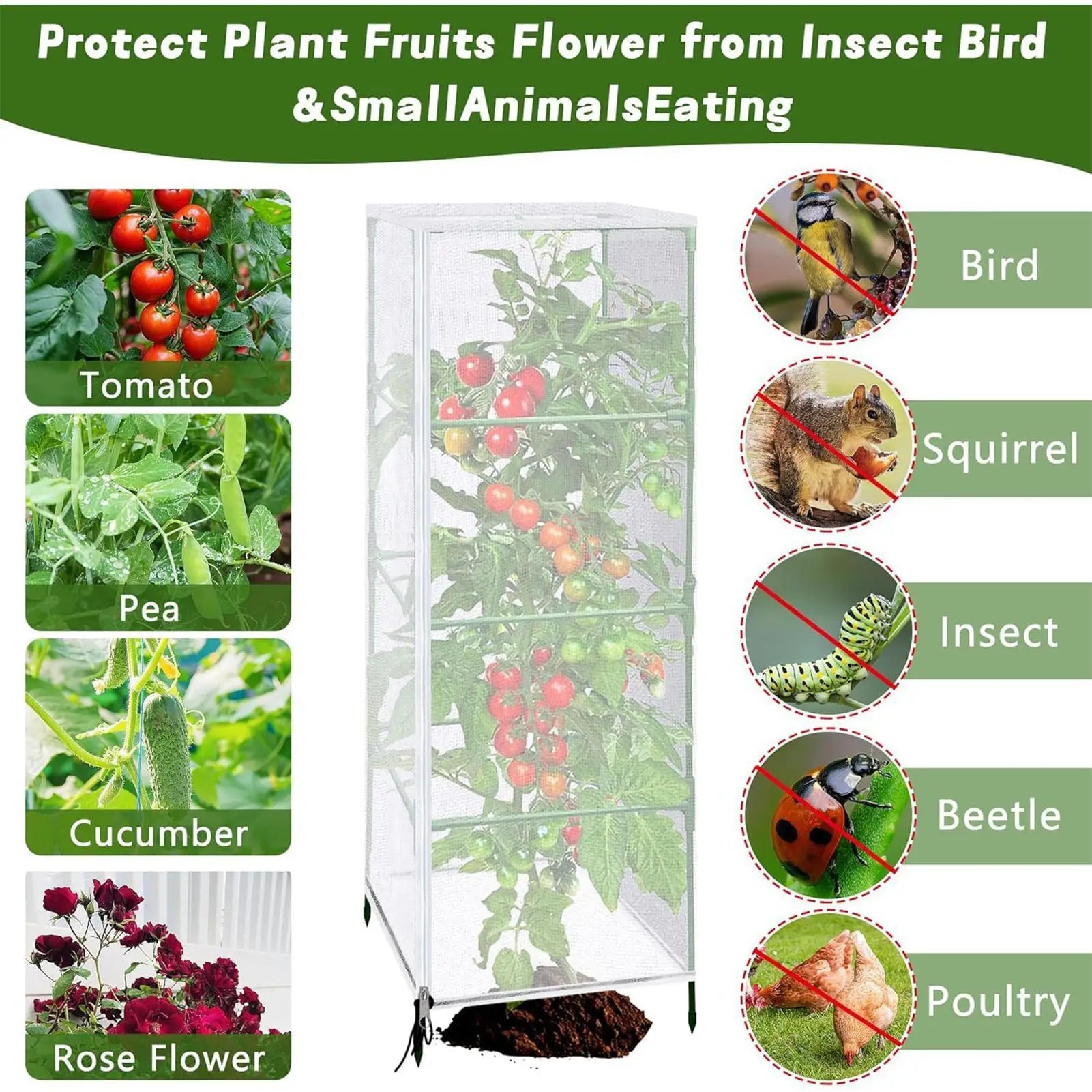 Plant Covers From Animals 59x17.7inch Square Protective Garden Net With Zipper Tomato Cage Plants Bird Barrier For Fruits Qme