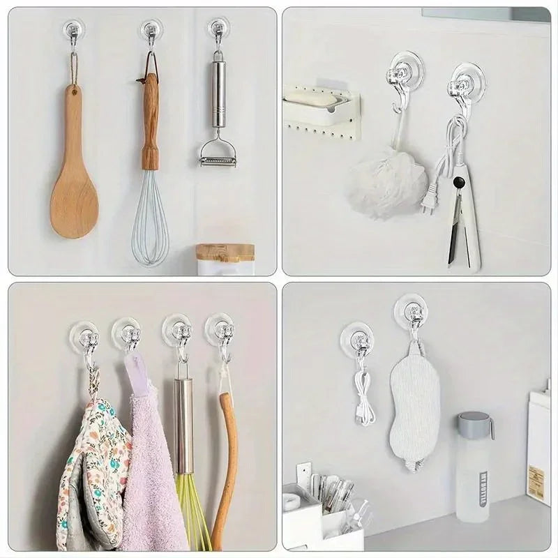 2pcs Suction Cup Hooks Clear Reusable Heavy Duty Vacuum Suction Cup Hooks Glass Kitchen Bathroom Hooks for Towel Qme