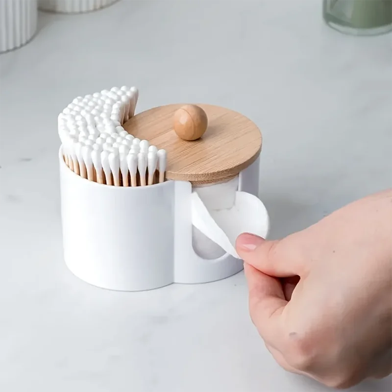 2-in-1 Cotton Swab Makeup Remover Cotton Integrated Storage Box Desktop Makeup Cotton Double Hole Storage Box Covered StorageBox Qme