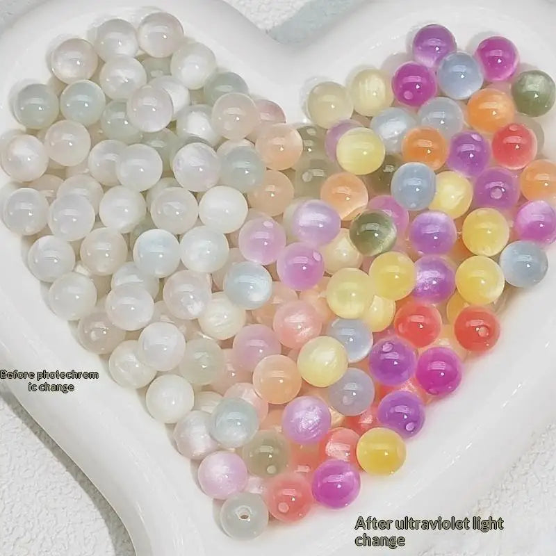 10mm UV Reactive Cat Eye Resin Round Beads 10Pcs Color Shift Spacer Beads DIY Handmade Jewelry Making Accessories Charms Qme A2