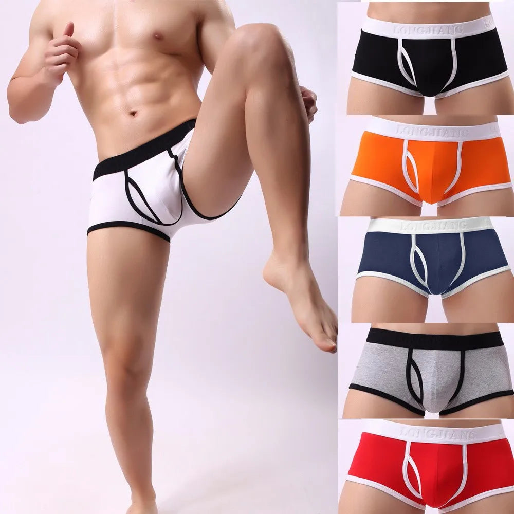 Sexy Mid Waist Breathable Pure Cotton Flat Corner Pants Solid U Convex Four Corner Underwear Briefs for Male Qme