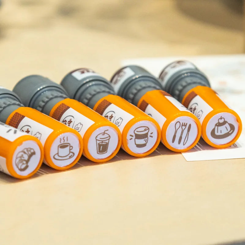 Cartoon Coffee Wooden Rubber Stamps Small Cute Life Travel Rubber Seal Scrapbooking Planner Decorative Stamp Stationery Korean Qme