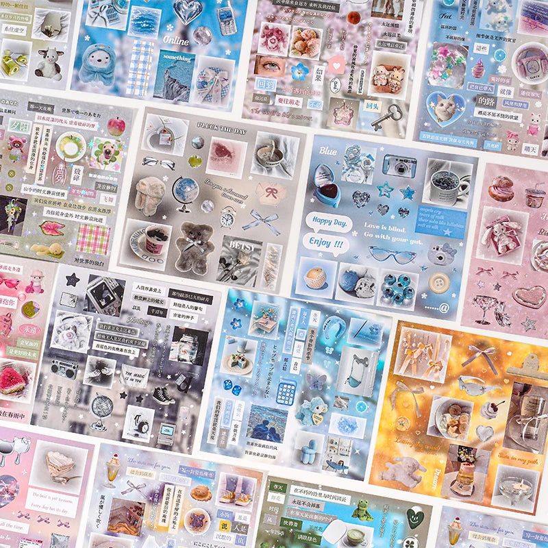30 Sheets Cute Die-Cut Sticker Book - Hand account Decoration Scrapbooking Decals for Junk Journals & DIY Crafting Qme