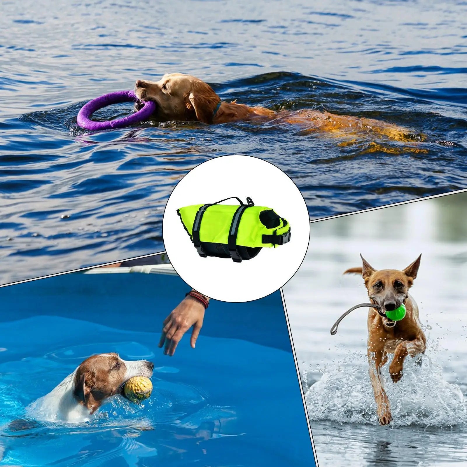 Dog Life Jacket Visibility Vest Boating Swimsuit Handles All Breeds Qme