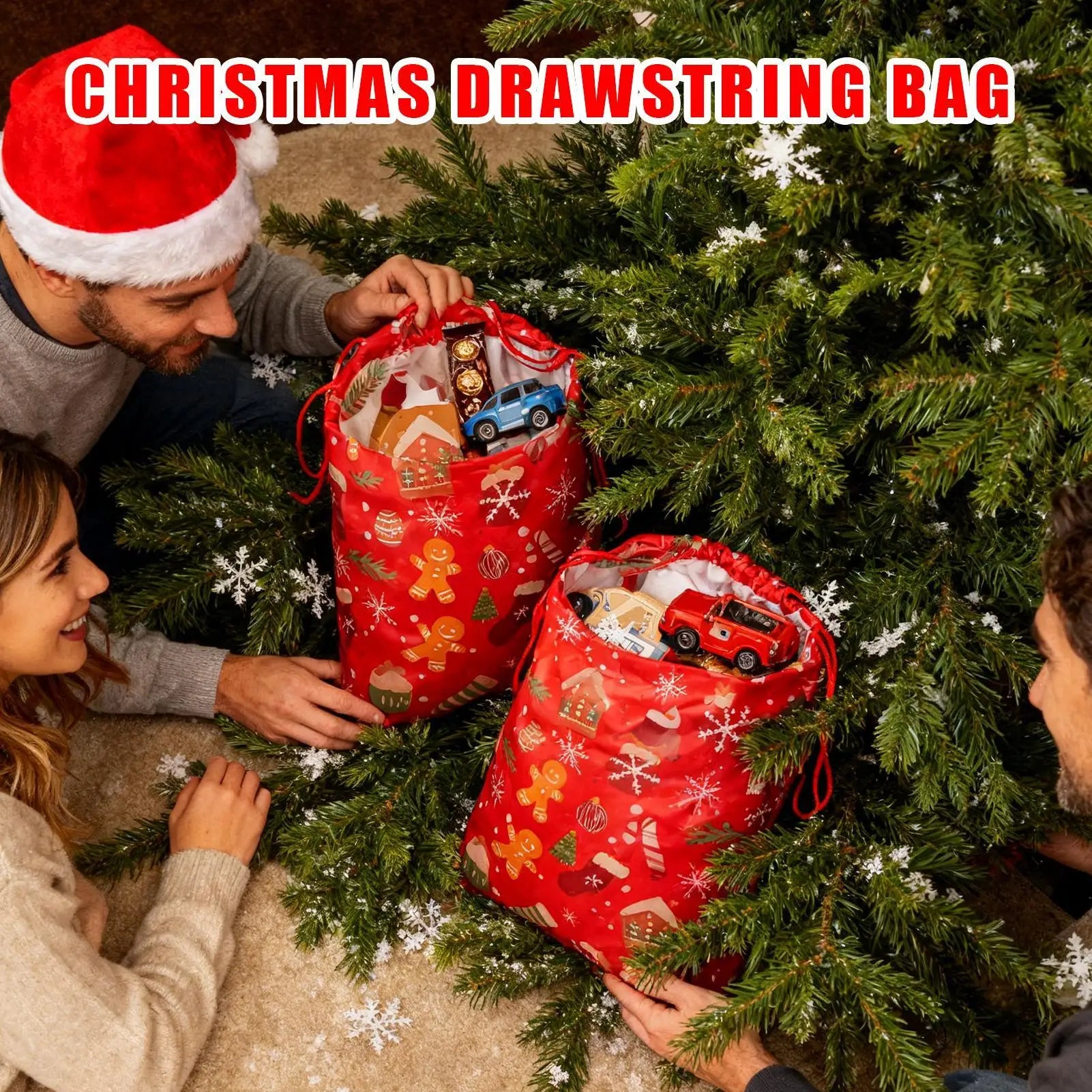 Drawstring Christmas Bags Reusable Cookie Sack Holiday Gooide Bag Qme