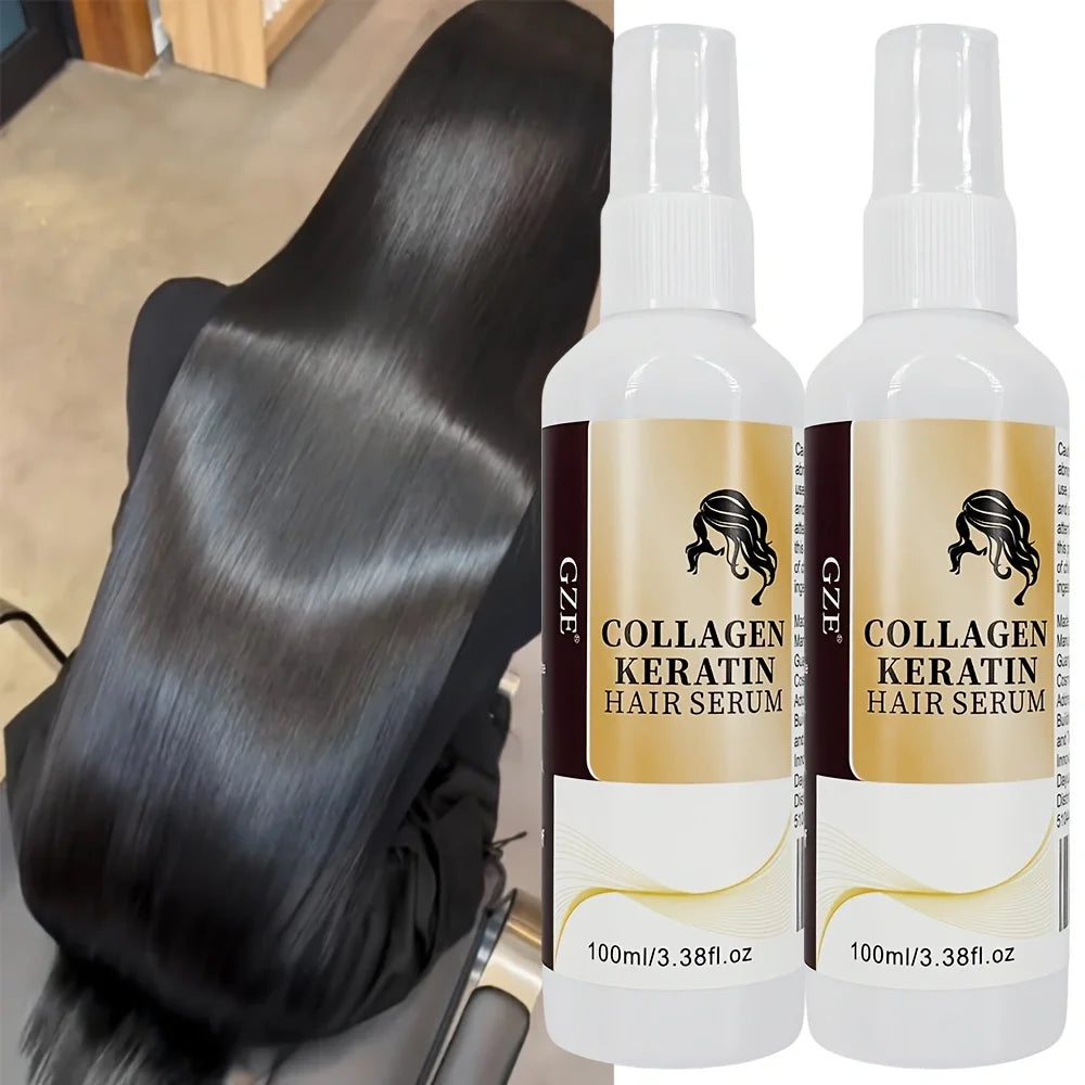 2 Pack GZE Collagen Keratin Hair Serum For Silky Hair Deep Conditioning Hydrating Repair Split Ends Anti-Breakage Qme