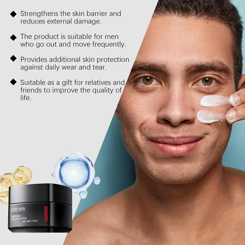 Men's Hyaluronic Acid Facial Cream Hydrating Tightening Brightening Collagen Tender Skin Non-Greasy Day/Night Care Moisturizer Qme