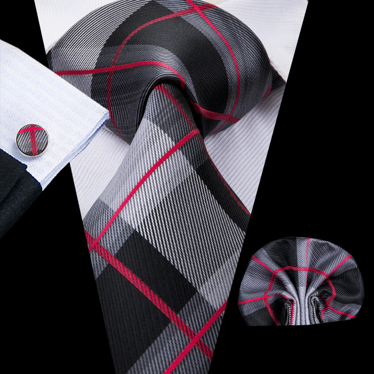 Hi-Tie Designer Mens Tie Luxury Handmade Geometric Necktie Silk Woven Tie Set For Men Business Wedding Neck Tie Square Cufflinks Qme SN-3012