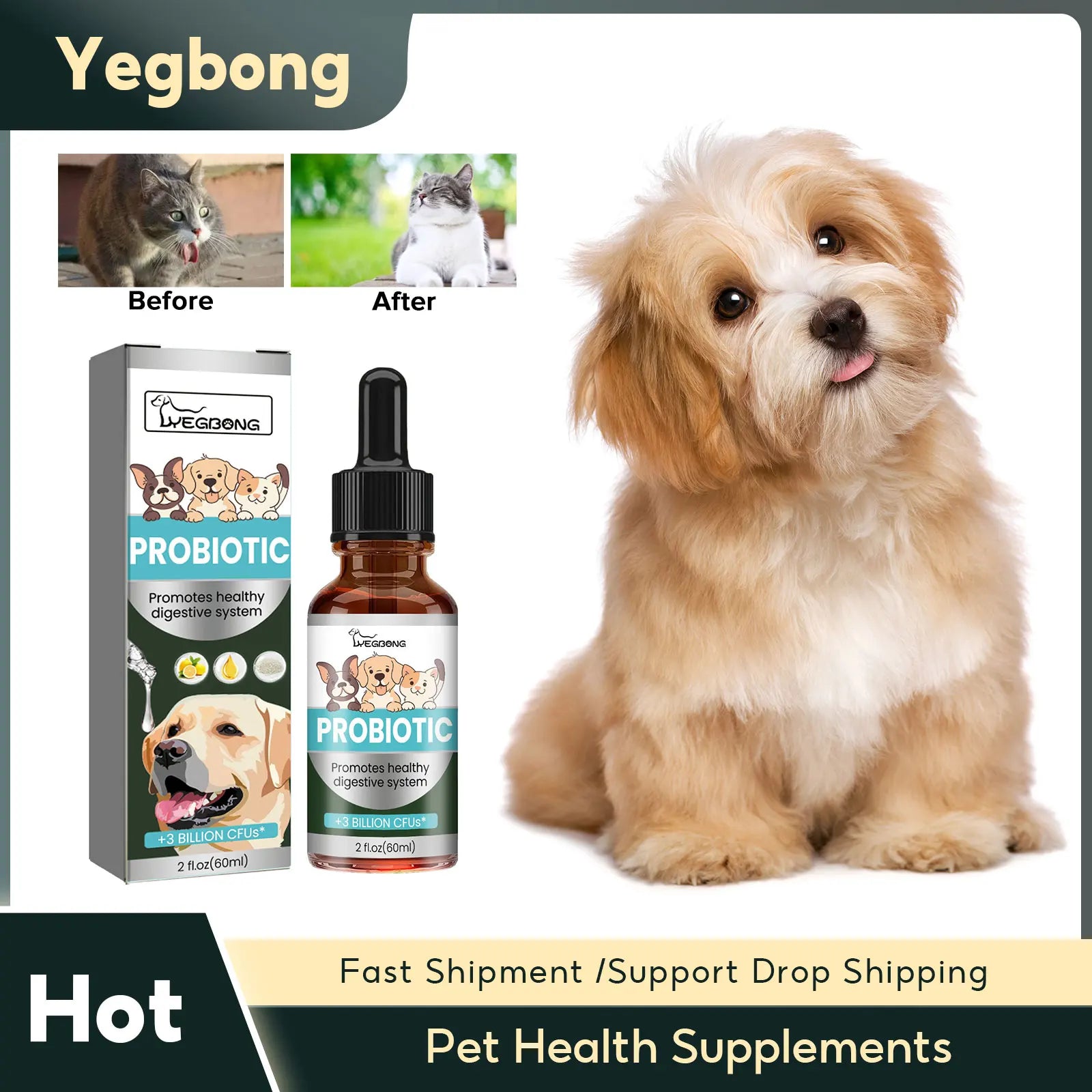 Pet Health Supplements Multi Vitamin Enhance Physical Fitness Protect Dogs Cats Stomach Oral Care Bad Breath Removal Pet Drops Qme Default Title