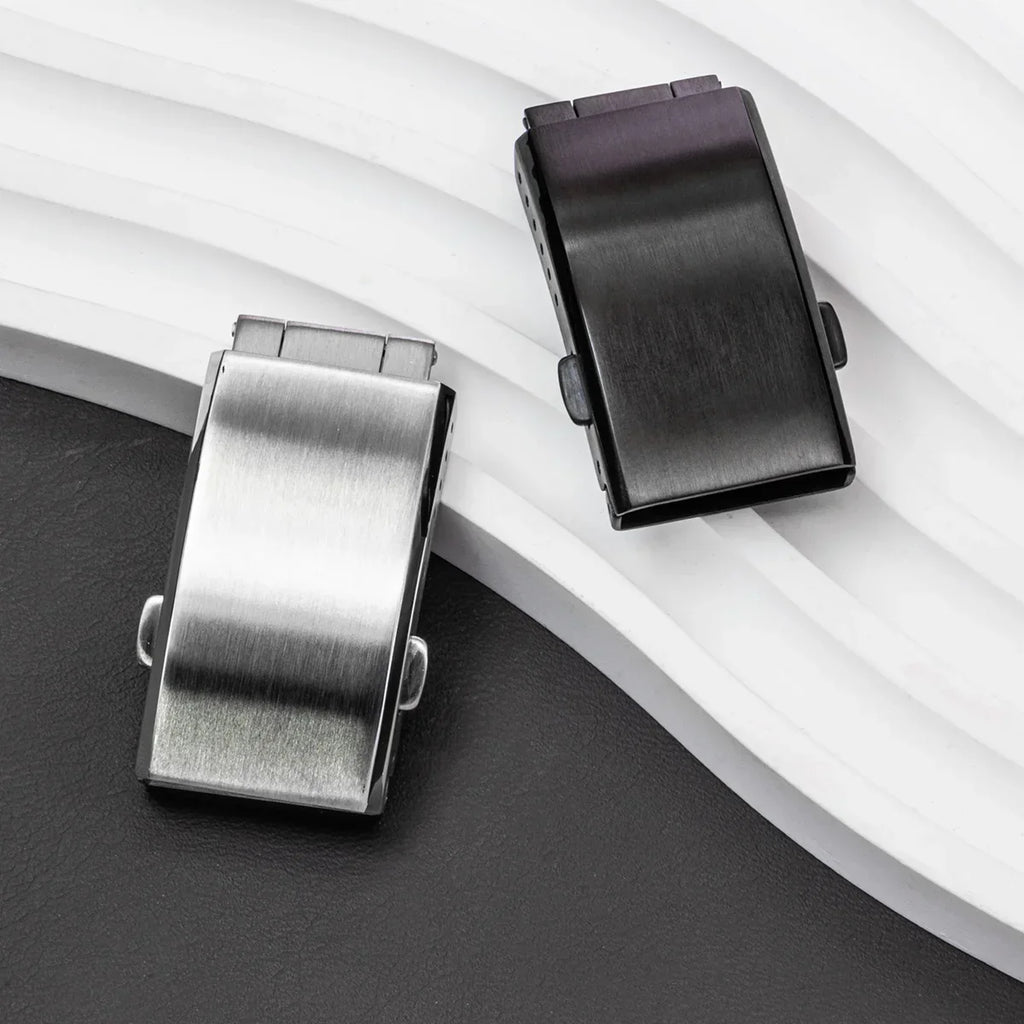 Watchdives Watch Clasp 18mm 20mm 22mm Silver Folding Safety Milled Clasp Replacement Stainless Steel Deployant Watch Buckle Qme