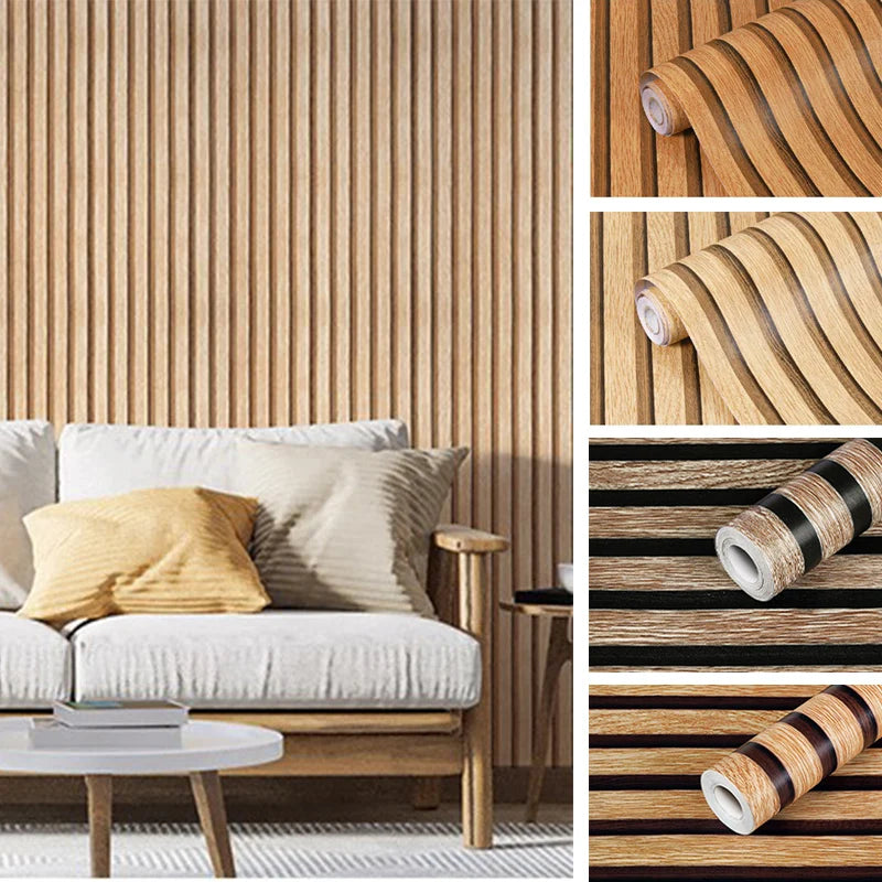 Self-adhesive Simulated Wood Striped Wallpaper for Bathroom & Living Room Decor Wall Sticker Wallcovering Wall Panels Qme