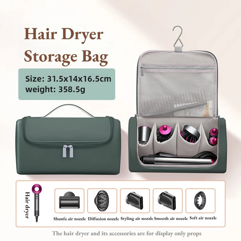 1 Hideable Hook Hair Dryer Case Waterproof Large Capacity Travel Qme Green 1Pc 36.5x14x16.5cm