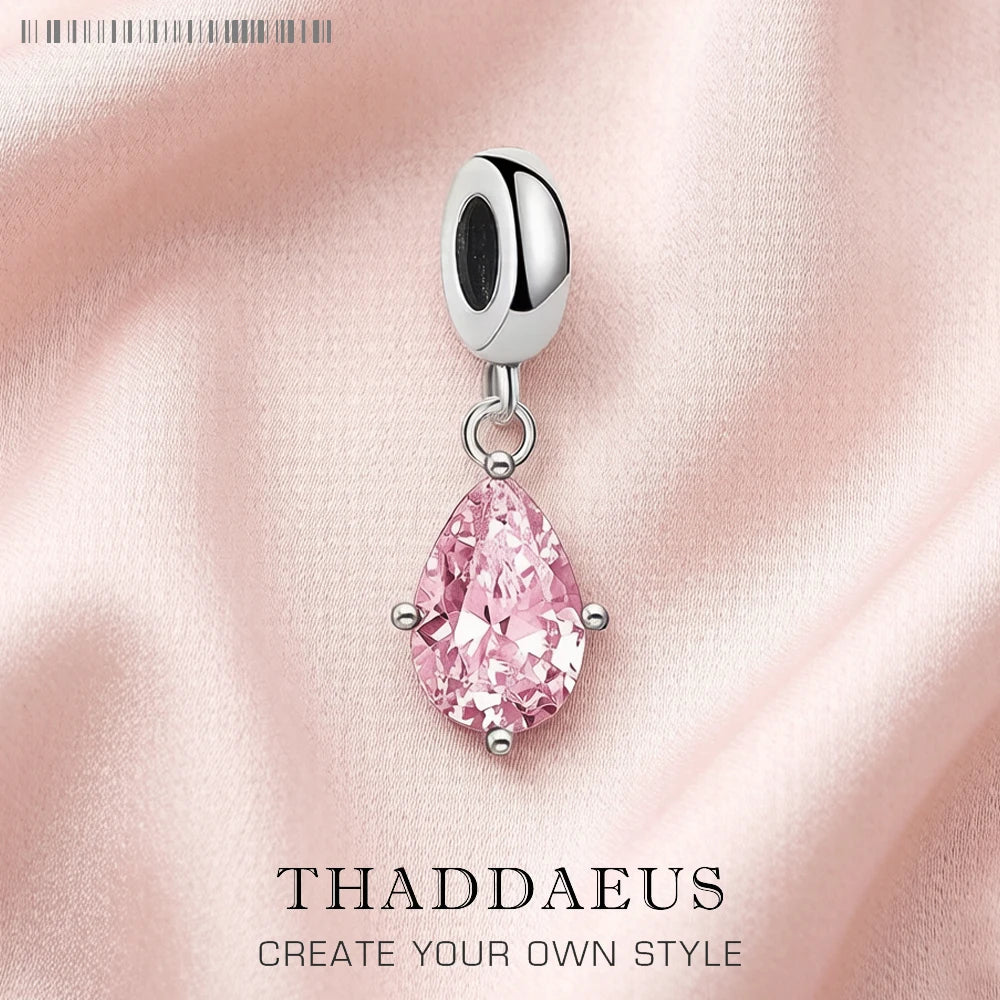 Dangle Charm Pendant Pink Tear Drop New Europe Style Jewelry For Women Romantic Gift In 925 Sterling Silver Qme