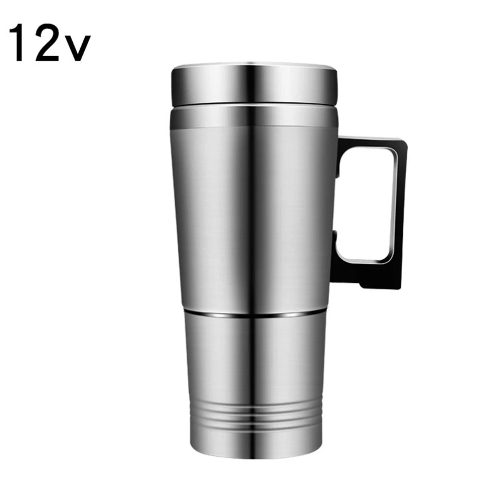 Vehicle Heating Cup 12V/24V Water Coffee Milk Thermal Mug 300ML Car Electric Heating Cup Stainless Steel Travel Electric Kettle Qme 12V