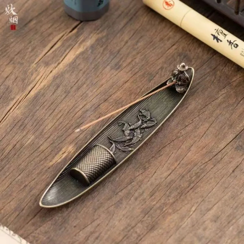 Creative Incense Holder Aromatherapy Ornament Boat Old Men Fishing Qme