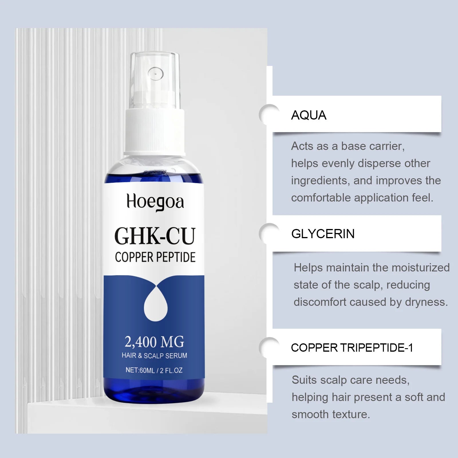 Ghk-Cu Copper Peptide for Hair Growth Scalp Serum Moisturizer Spray Fast-Absorbing Softness Shine Advanced Regrowth Treatment Qme