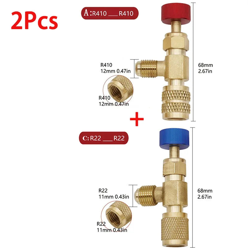 2/4Pcs Refrigerant Charging Valve, R12 R410 Safety Adapter Flow Control Ball Valve For Air Conditioner Manifold Qme Type A and C-2Pcs
