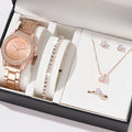 Women Quartz Watch Luxury with Diamonds Simple Stainless Steel Strap Clock Ring Necklace Earrings Rhinestone Set Reloj (no Box) Qme MGJ4