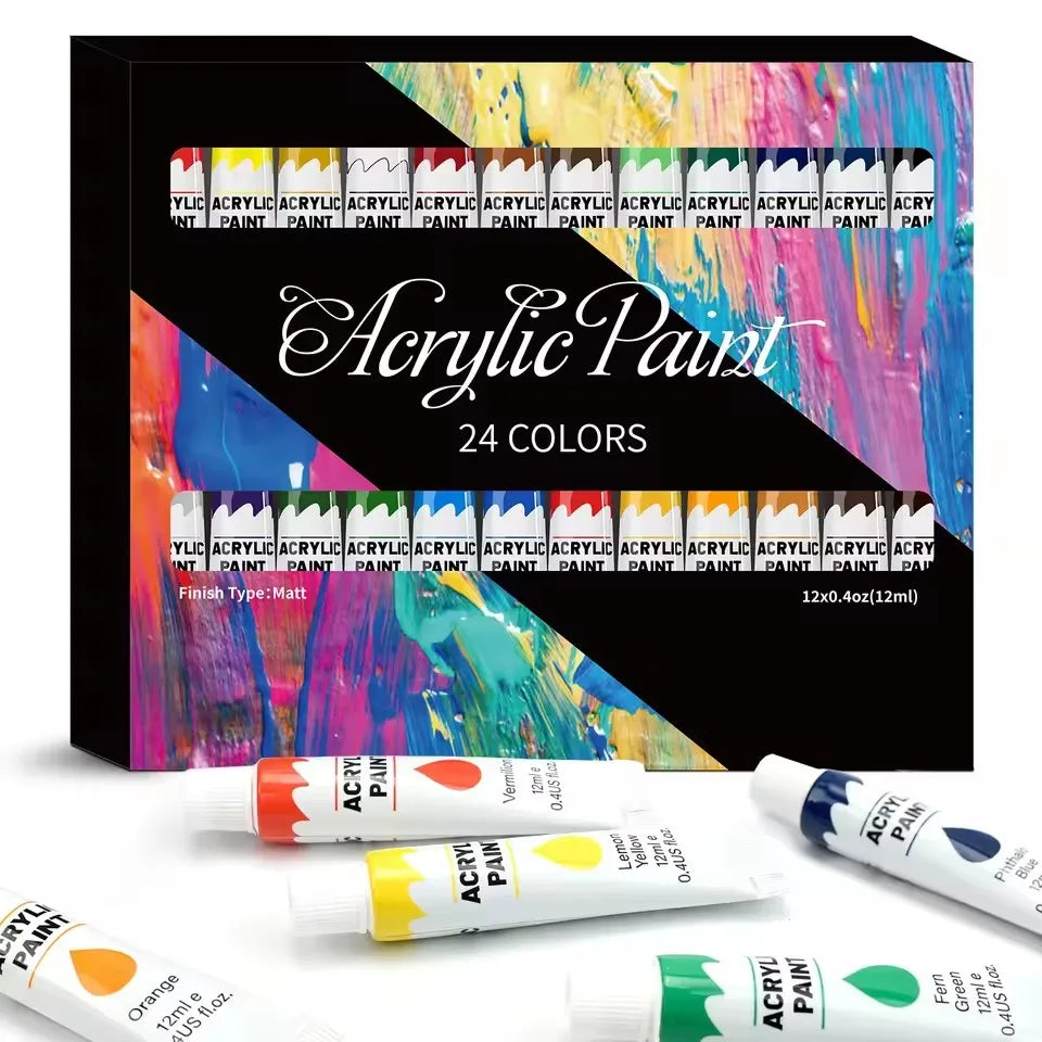 24Colors 12ml Art Painting Kit Supplies For Wood Artists DIY Painting On Canvas Wall Art Craft Projects Children's Paint Set Qme