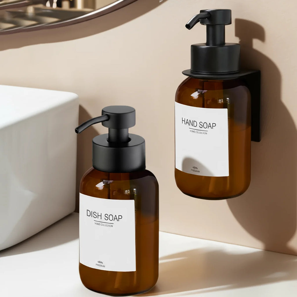 2PCS Wall Hanging Hand Soap Dispenser with Dish Soap Bottle Set Hand Foaming Dispenser with Hanger, Kitchen/Bathroom Bottles Qme