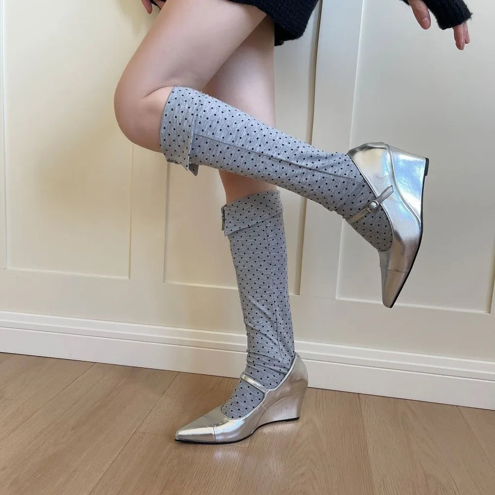Comfortable Button Flip Collar Socks Lapel Novelty Polka Dot Socks Solid Color Hosiery Short Ankle Socks Female Qme