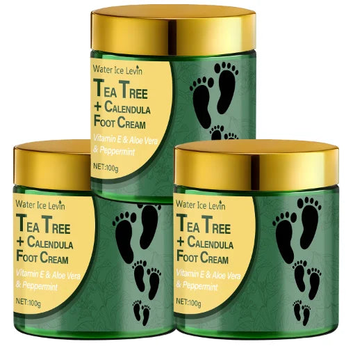 Tea Tree & Calendula Foot Cream with Vitamin E & Aloe Vera, Hydrates & Soothes Feet, Lightweight Non-Greasy Formula. Qme army green 100g