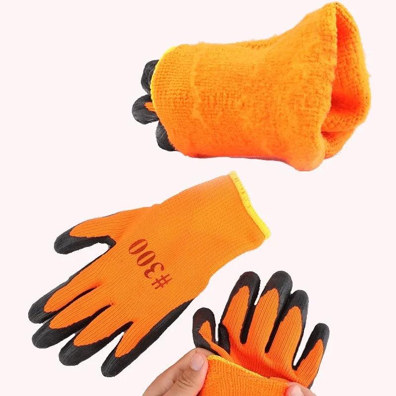 1PCS Work Gloves Men Thickened Wear-Resistant Waterproof Fleece Lined Cold-Resistant Freezer Full Rubber Coated Gloves Qme