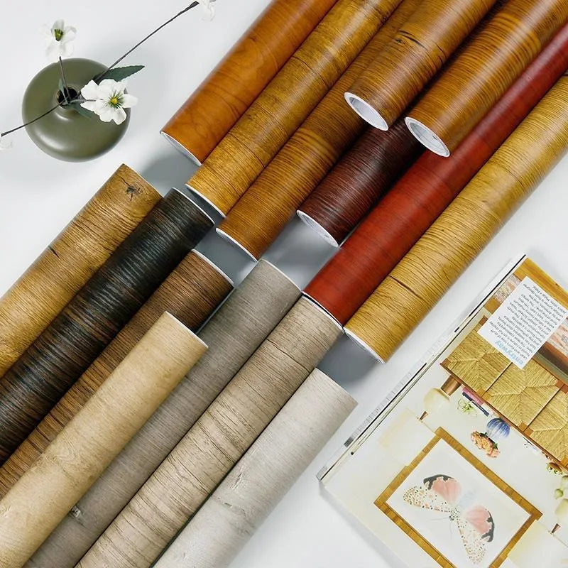 40CM X 3M Furniture Renovation Stickers Self-adhesive Wood Grain Stickers Wallpaper Cabinets Wooden Doors Tabletops Waterproof Qme