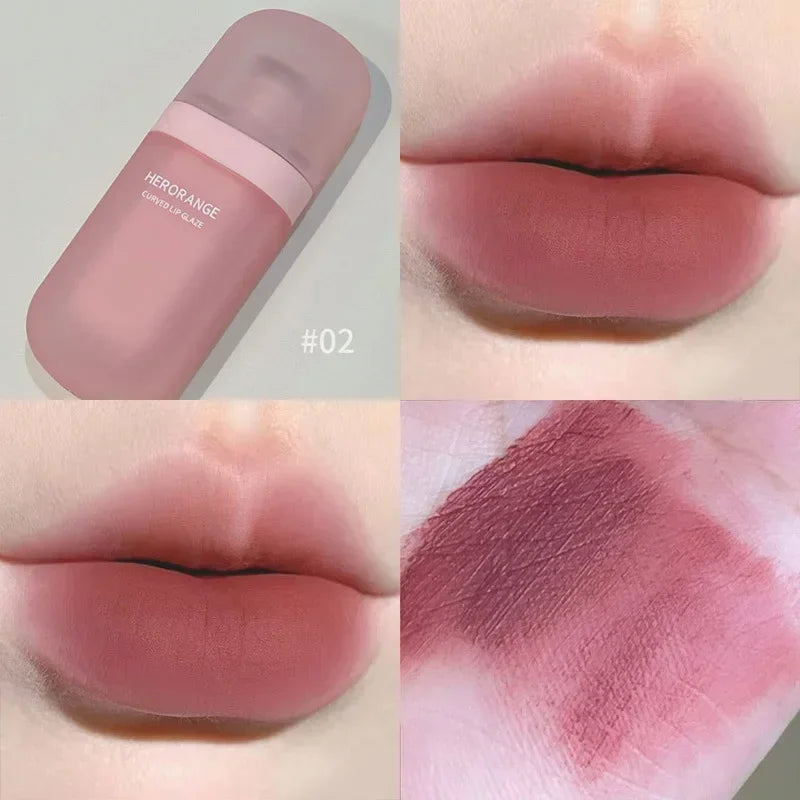 Red Brown Matte Velvet Lip Gloss Waterproof Liquid Lipstick Non-stick Cup Lips Tint Mud Makeup Rose Peach Lip Glaze Cosmetics Qme A02