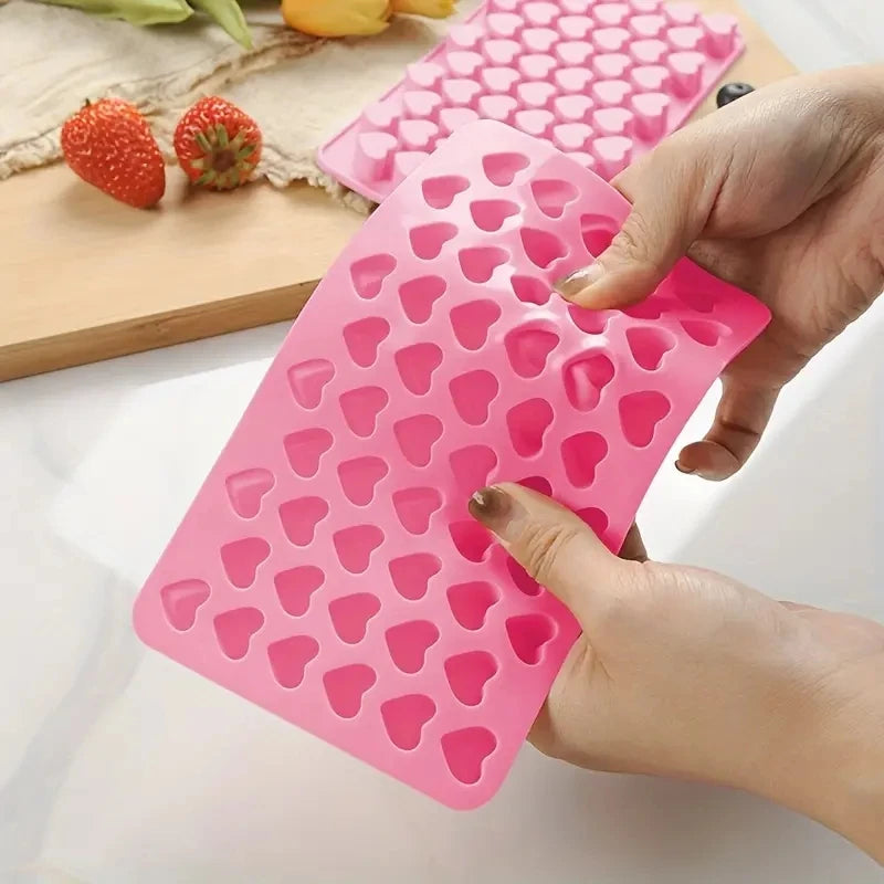 55 Mini Heart Shapes Silicone Soap Crayon Ice Cube Candy Decoration Chocolate Mold, Reusable Cake Mold Baking Kitchen Supplies Qme