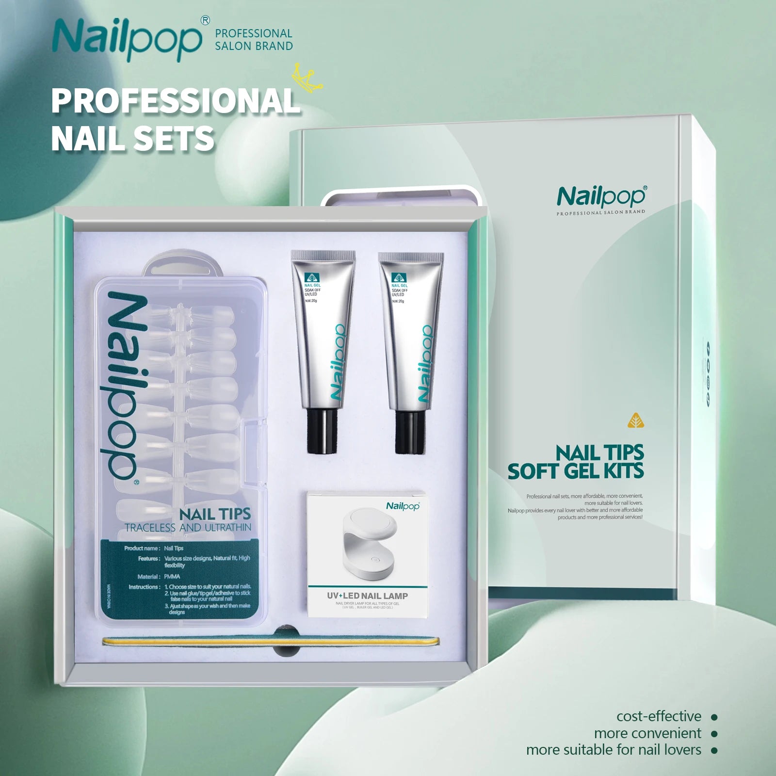 Nailpop Salon Nail Soft Gel Polish UV LED Lamp Tips Double File DIY Qme