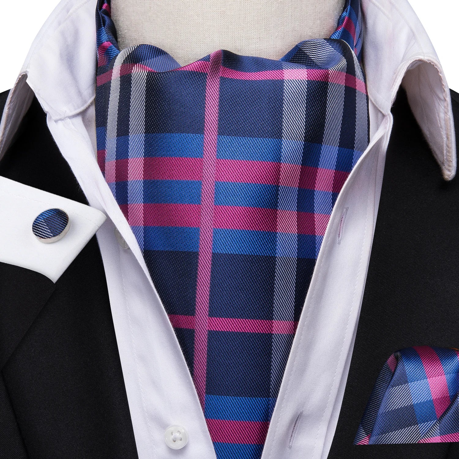 Silk Mens Ascot Black Pink Blue Red Gold Green Purple White Beige