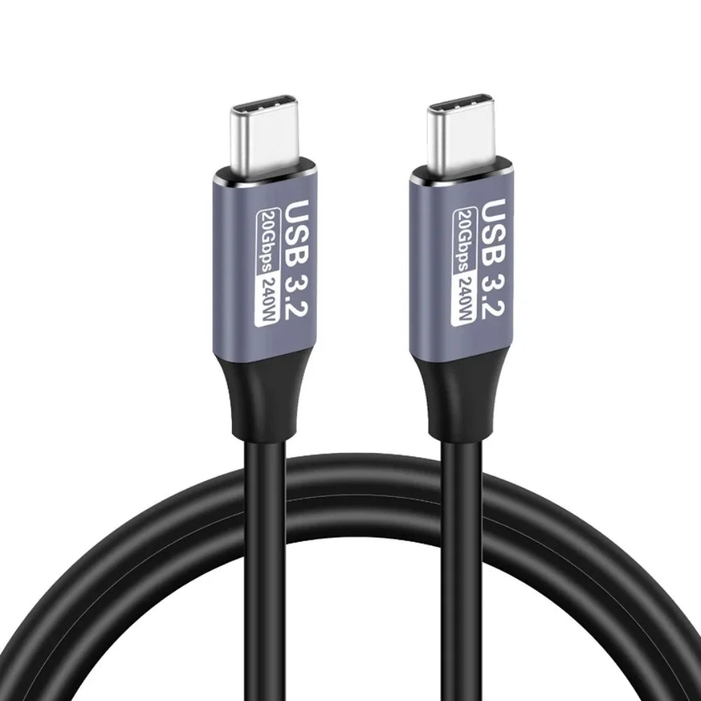 USB 3.2 20Gbps Type C to Type C Cable 240W 5A Fast Charging 4K@60Hz Audio Video Sync Cord For Laptop Steam Deck ROG Ally Devices Qme black 0.2m