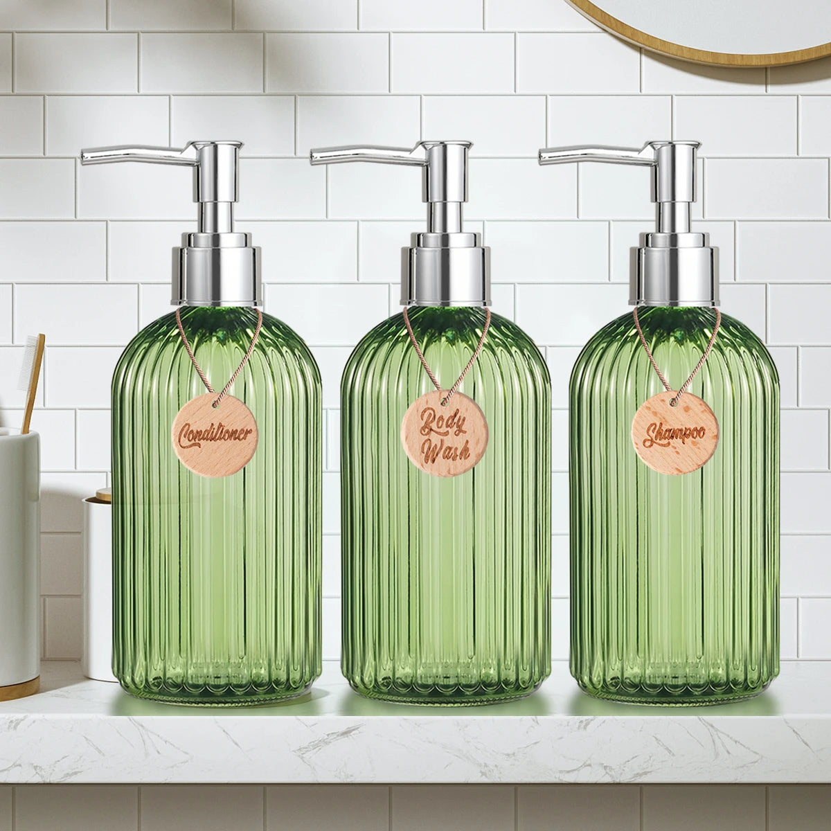 Shampoo Dispenser-Refillable Shampoo and Conditioner Bottles, Modern Shampoo Bottles for Shower Soap Empty Shampoo Bottles Qme