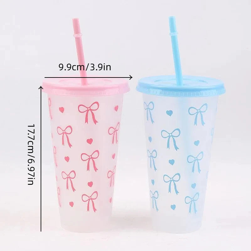 700ml With Lids Sippy Summer Sippy Cup Pink Bow Large Capacity Water Bottle Juice Milk Cup Cold Mug Qme