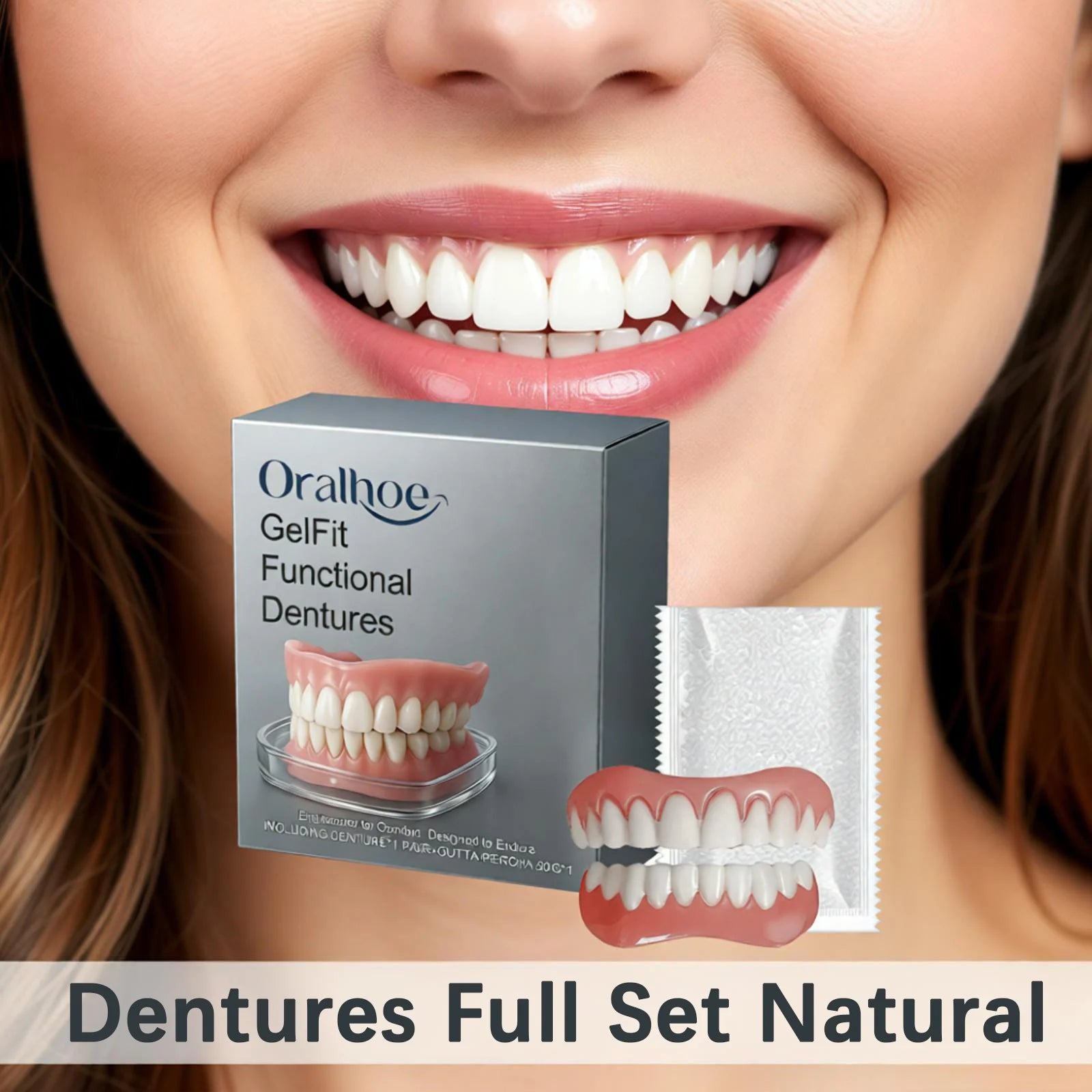Oralhoe Dentures False Teeth Natural Color Temporary Tooth Caps for Broken Teeth Cover Silicone Teeth Denture DIY Denture Kit Qme