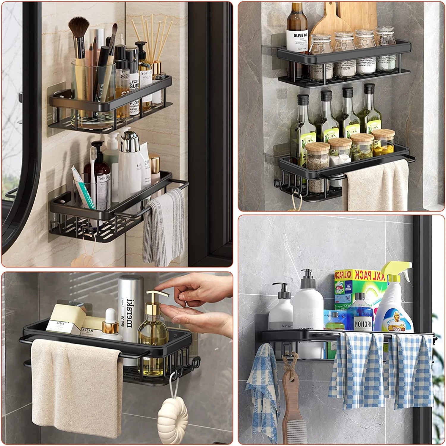 Wall Hanging Corner Rectangular Rack Bathroom Shelf Towel Rack Shelves Wall Shower Shampoo Rack No Drill Shelf Tripod Qme
