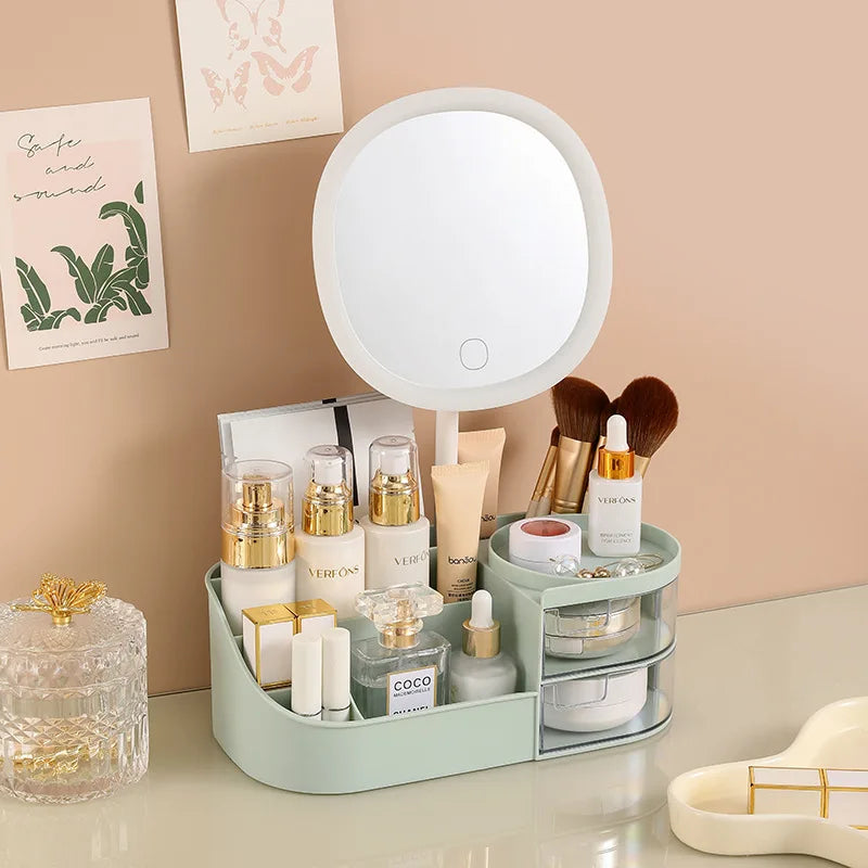 Makeup Storage Box Mirror Desktop Dressing Table Cosmetics Jewelry