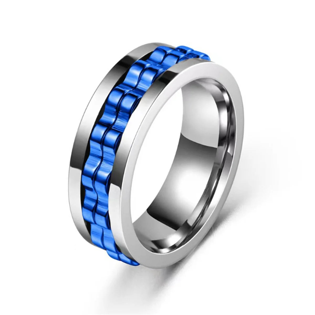 Fashion Punk Style Gear Rotating Anxiety Fidget Ring Titanium Steel Chain Spinner Rings For Men Rock Biker Wedding Party Jewelry Qme 3 12