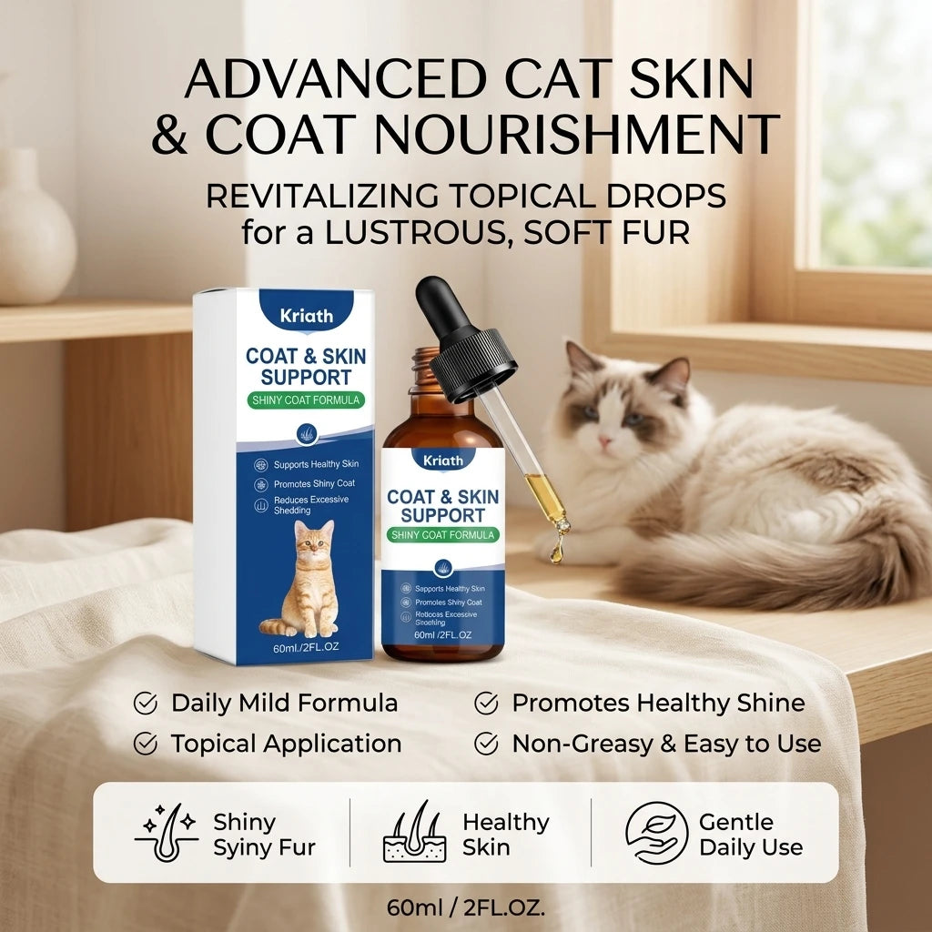 Cat Hair Care Drops Nourishing Dry & Sensitive Skin Smoothing Fur Boost Glossy Reduce Hairball Build-Up Pet Coat Care Supplement Qme