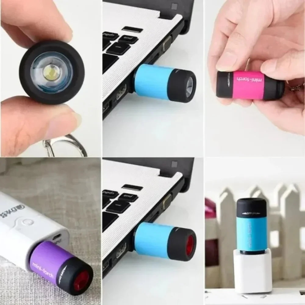 1Pc Led Micro Pocket Flashlight Portable USB Rechargeable Keychain Flashlight Waterproof Home Outdoor Hiking Camping Flashlight Qme